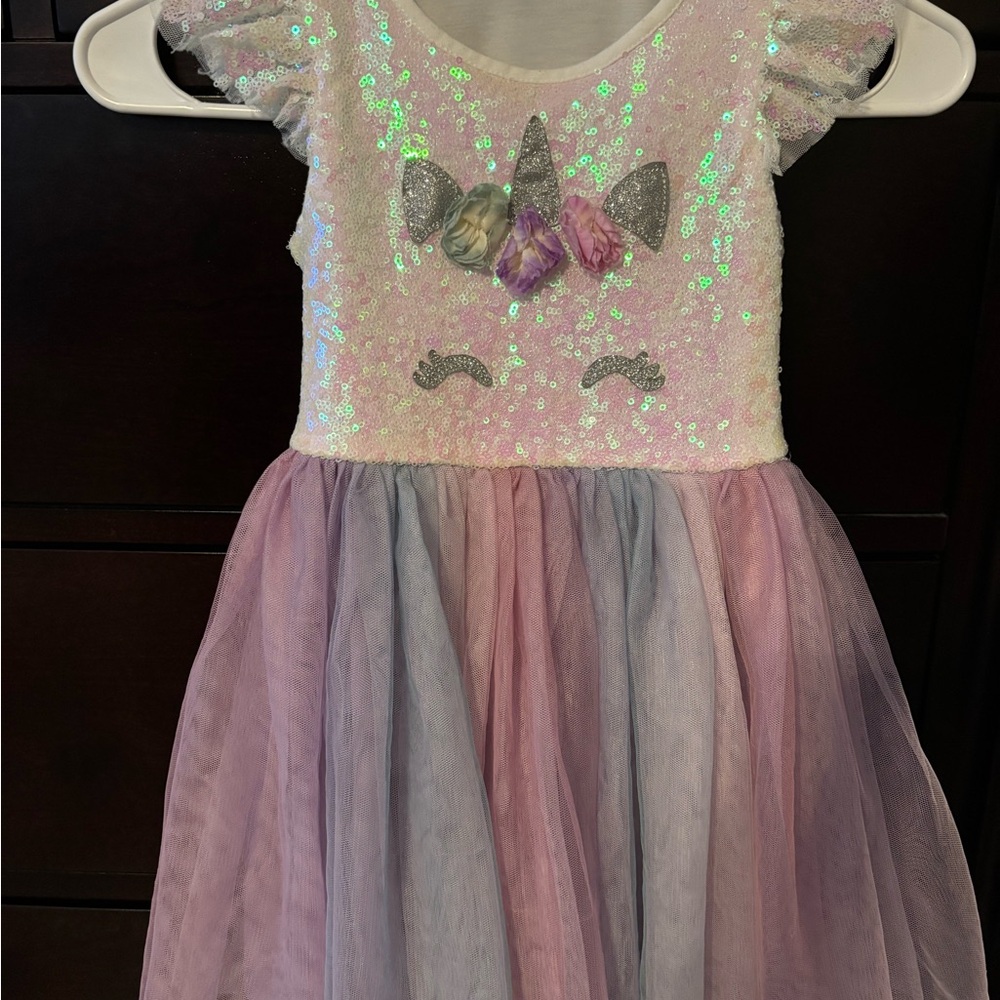 Zunie Sequin Unicorn Dress with White and Pink Accents